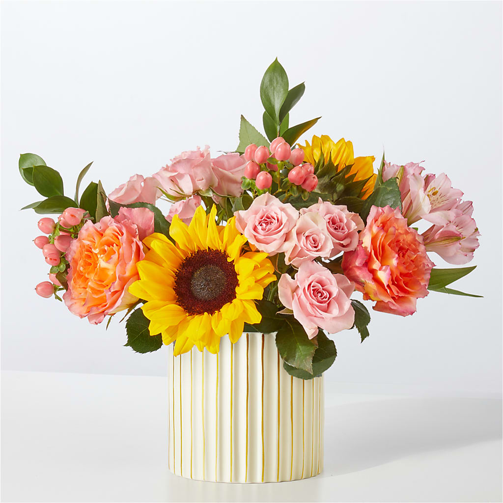 Sun's Out Bouquet – orange, pink, yellow flower arrangement