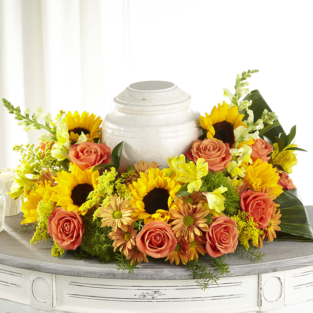 Faithful Sunflower Cremation Adornment – ANDREW'S FLOWERS, Beaverton OR