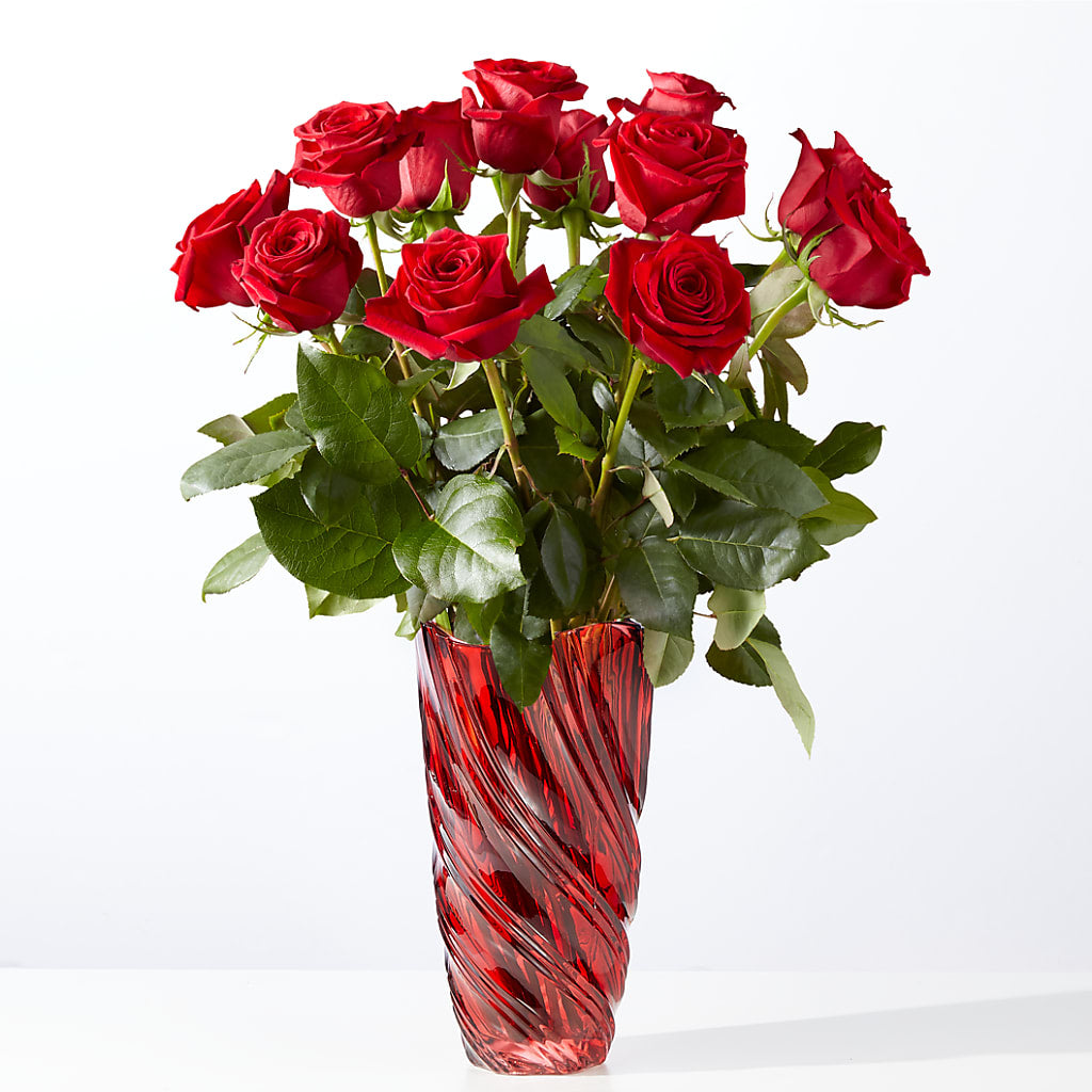 Classic Love Red Rose Bouquet with Luxe Swirl Vase – ANDREW'S FLOWERS, Beaverton OR